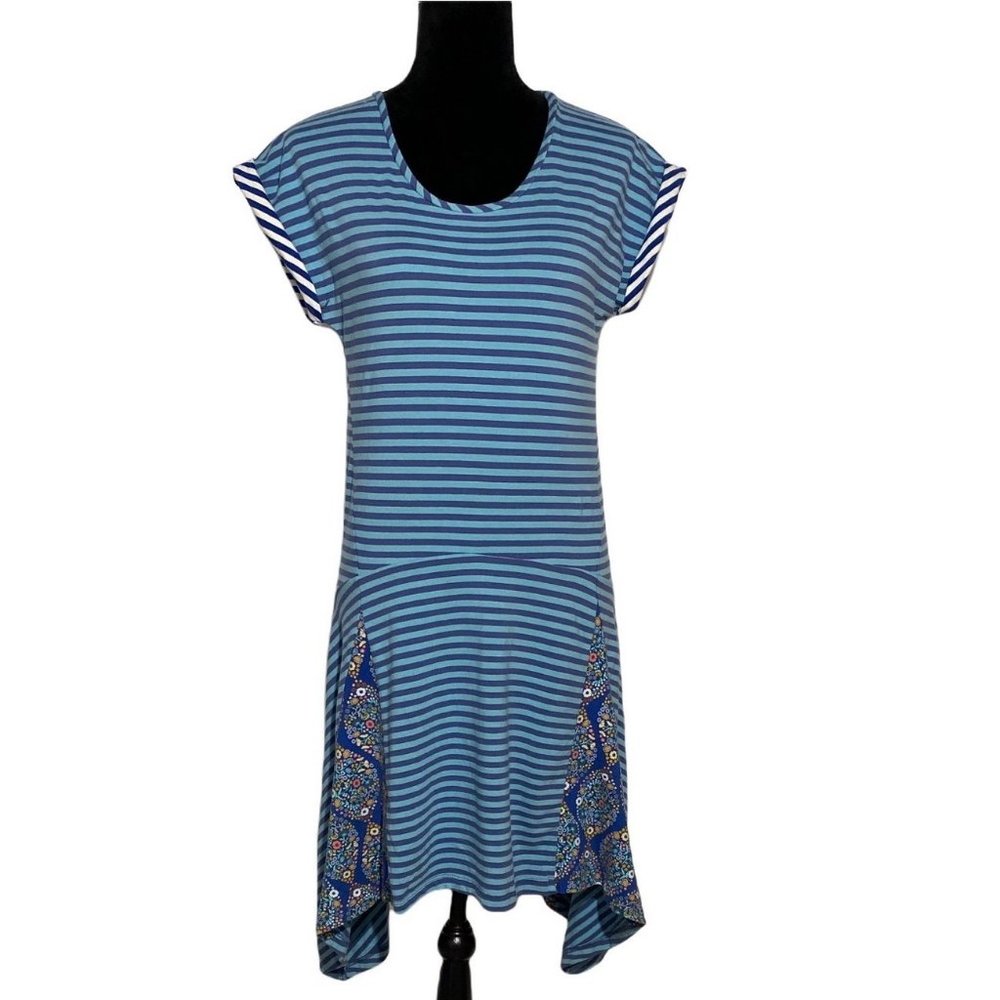 Matilda Jane S Dress Walkabout Sky Blue Cobalt Blue Stripes Handkerchief‎ Hem